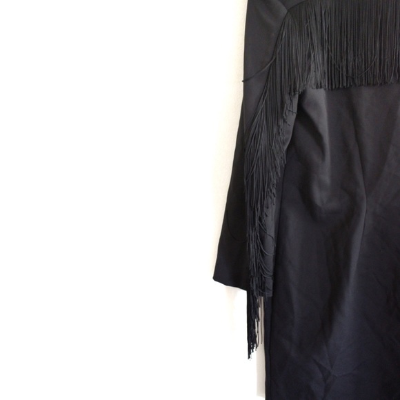 Zara NWT Shoulder Pad & Fringe with Long Sleeves Mini Dress Small - Picture 5 of 8